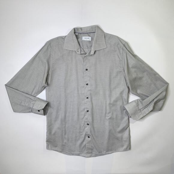 Eton Shirt Mens 17 Black White SLIM Pinstripe Button Up Long Sleeve Work Travel - Picture 2 of 8